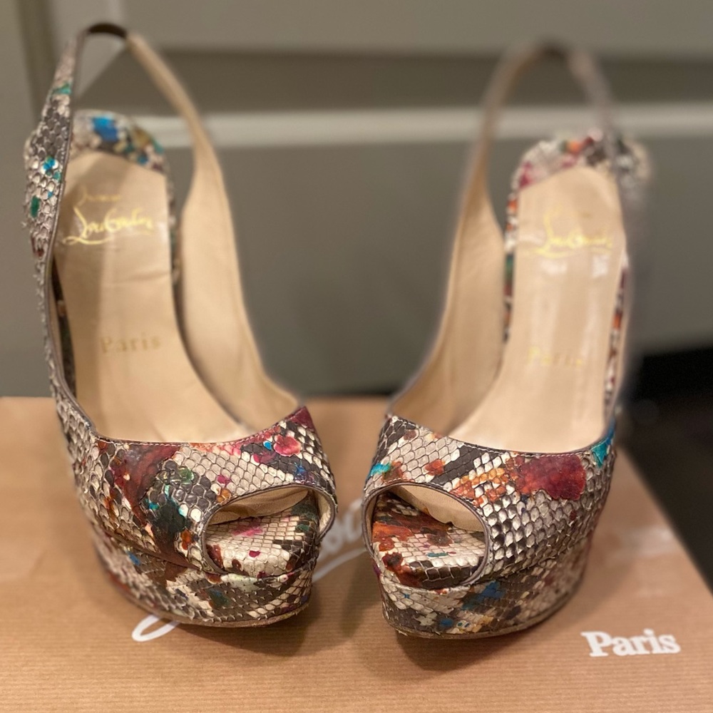 Christian Louboutin Peeptoe Python Carnaval Sling… - image 2